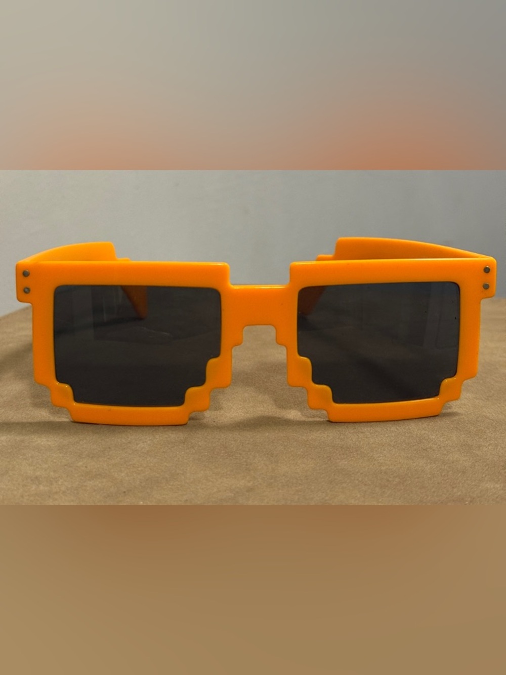 Pixel-Style Orange Sunglasses - Blocky Retro Look